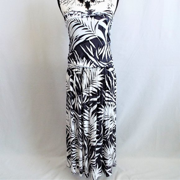 Belle Beach Key West Palm Black and White Palm Pullover Maxi Dress Size XLP - Picture 2 of 13